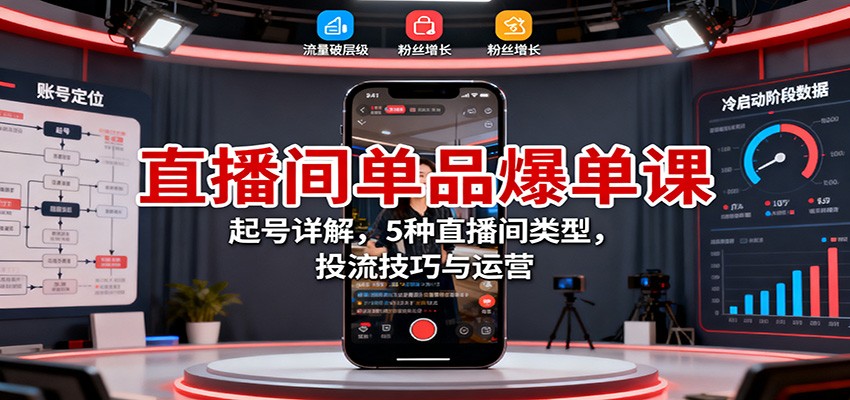 直播间单品爆单课:起号详解,5种直播间类型,投流技巧与运营-创业网