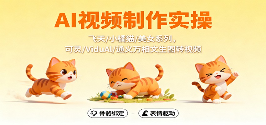 AI视频制作实操,飞天/小橘猫/美女系列,可灵/ViduAl/通义万相文生图转视频-创业网