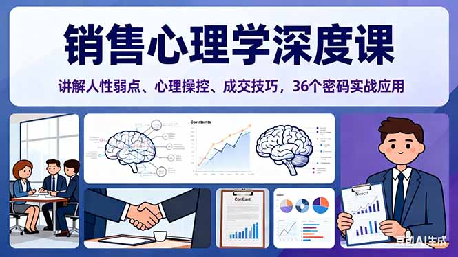 销售心理学深度课,讲解人性弱点、心理操控、成交技巧,36个密码实战应用-创业网