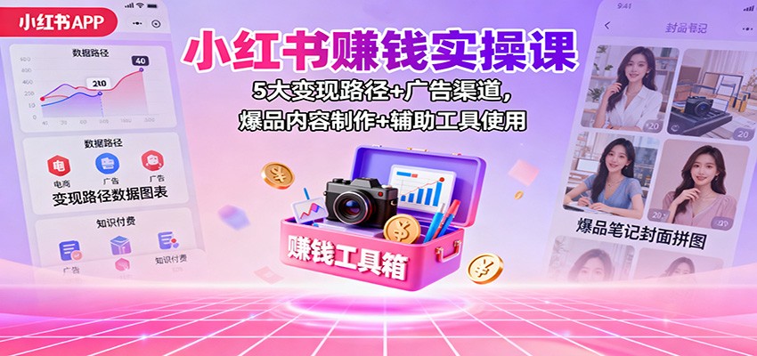小红书赚钱实操课:5大变现路径+广告渠道,爆品内容制作+辅助工具使用-创业网