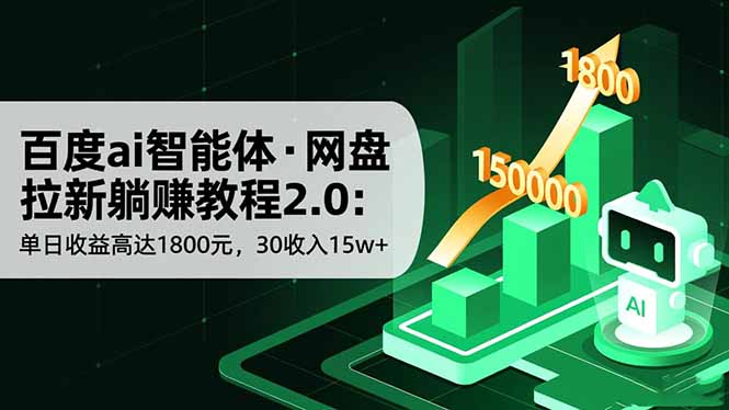 百度ai智能体·网盘拉新躺赚教程2.0:单日收益高达1800元,30收入15w+-创业网